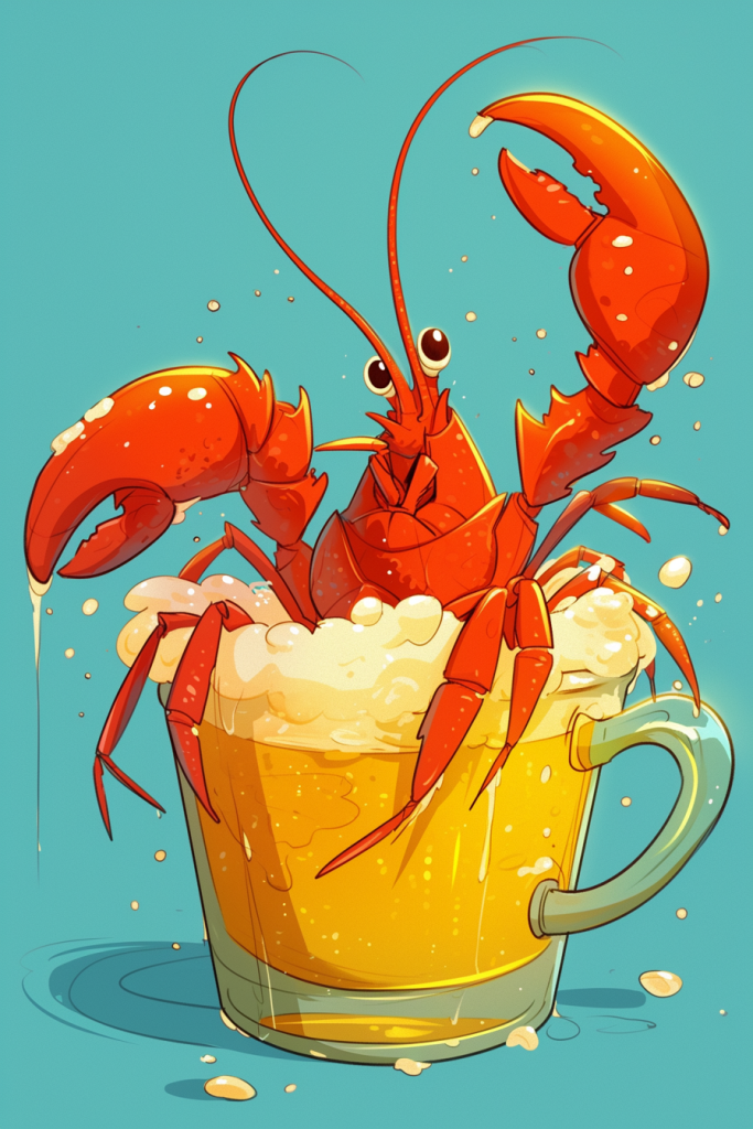 啤酒小龙虾插画绘画