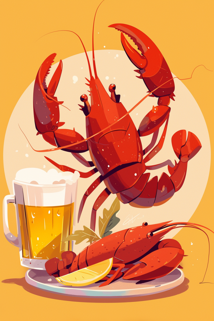 啤酒小龙虾插画绘画