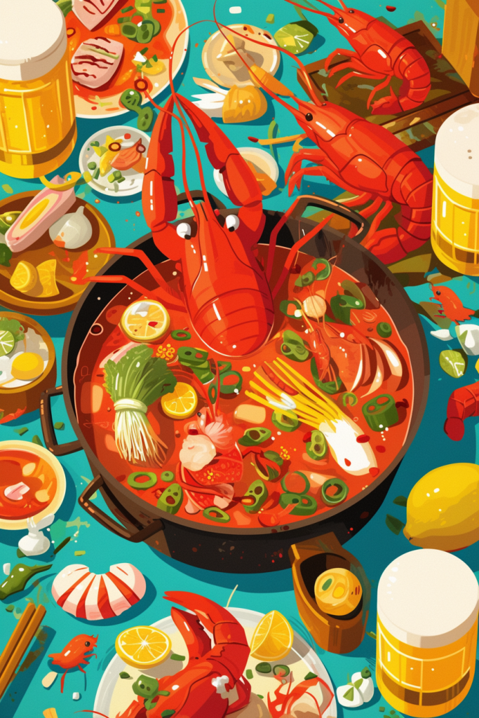 麻辣龙虾锅底料插画绘画