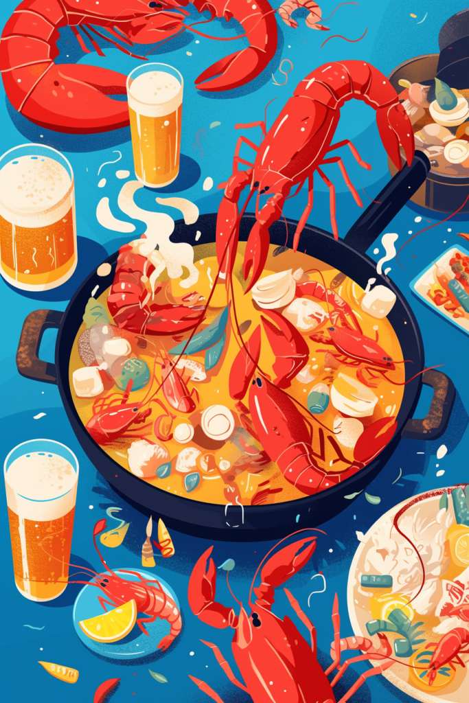 麻辣龙虾锅底料插画绘画