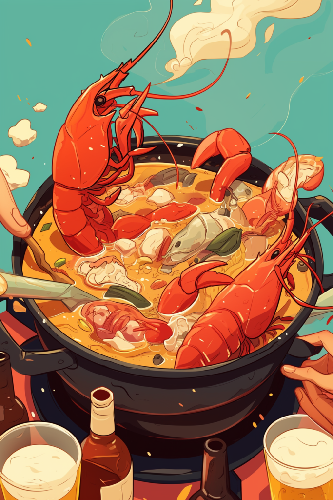 麻辣龙虾锅底料插画绘画