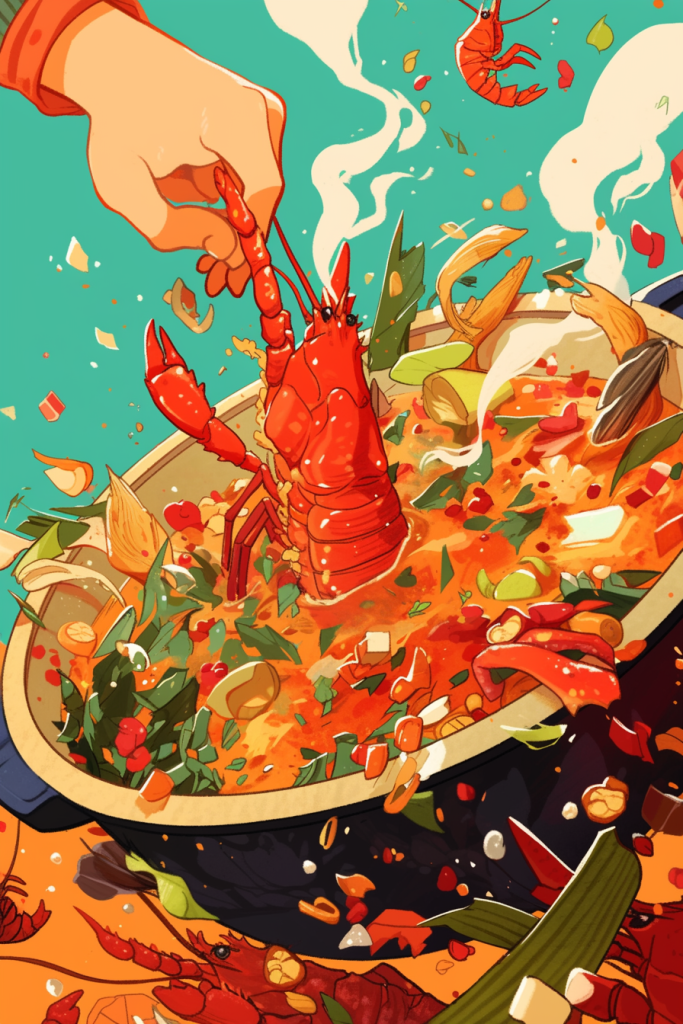 麻辣香锅小龙虾插画绘画