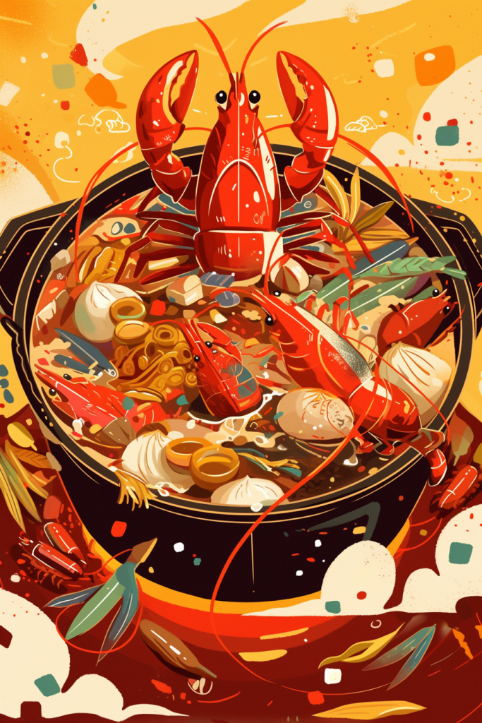 麻辣香锅小龙虾插画绘画