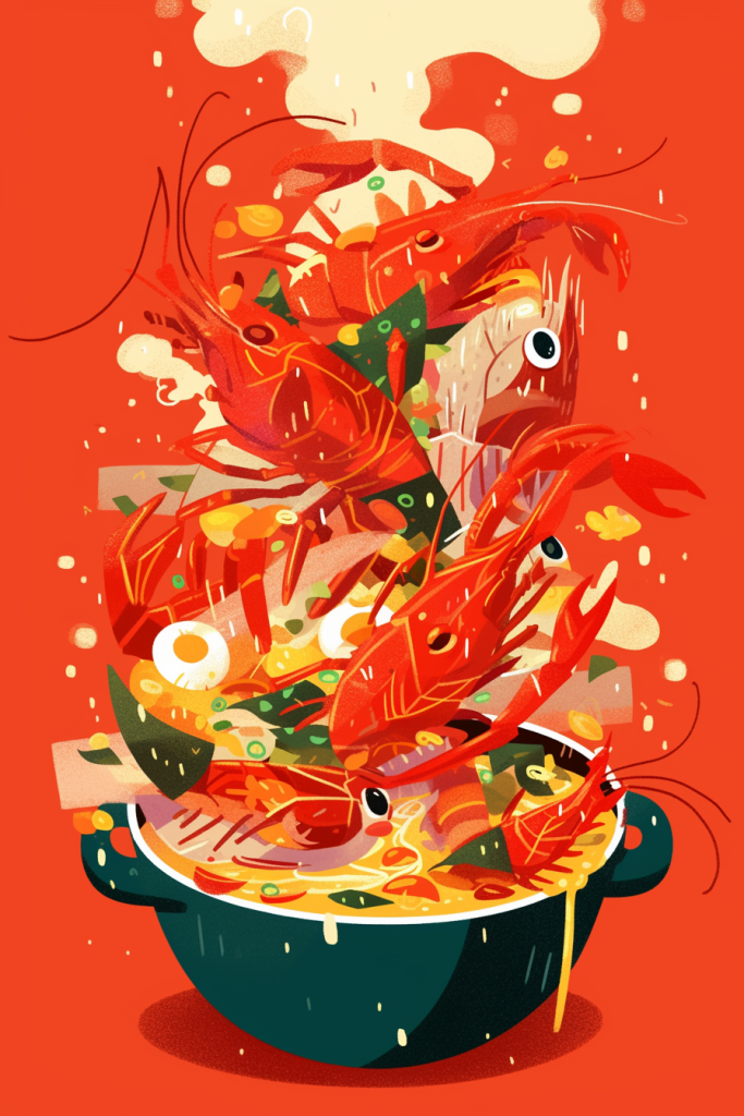 麻辣香锅小龙虾插画绘画