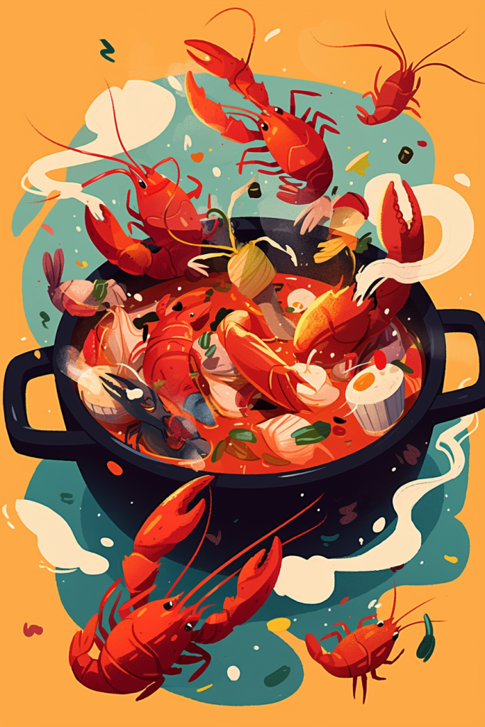 麻辣香锅小龙虾插画绘画