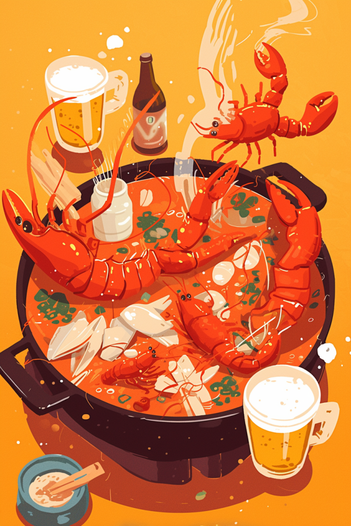 啤酒麻辣小龙虾插画绘画