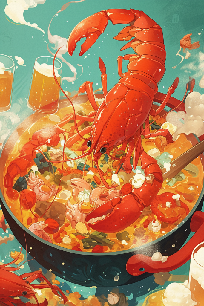 啤酒麻辣小龙虾插画绘画