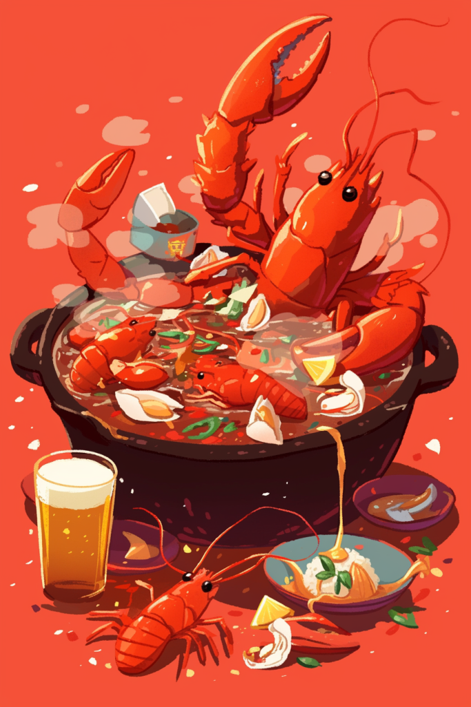 啤酒麻辣小龙虾插画绘画