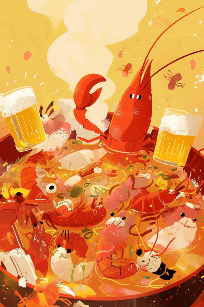 啤酒麻辣小龙虾插画绘画