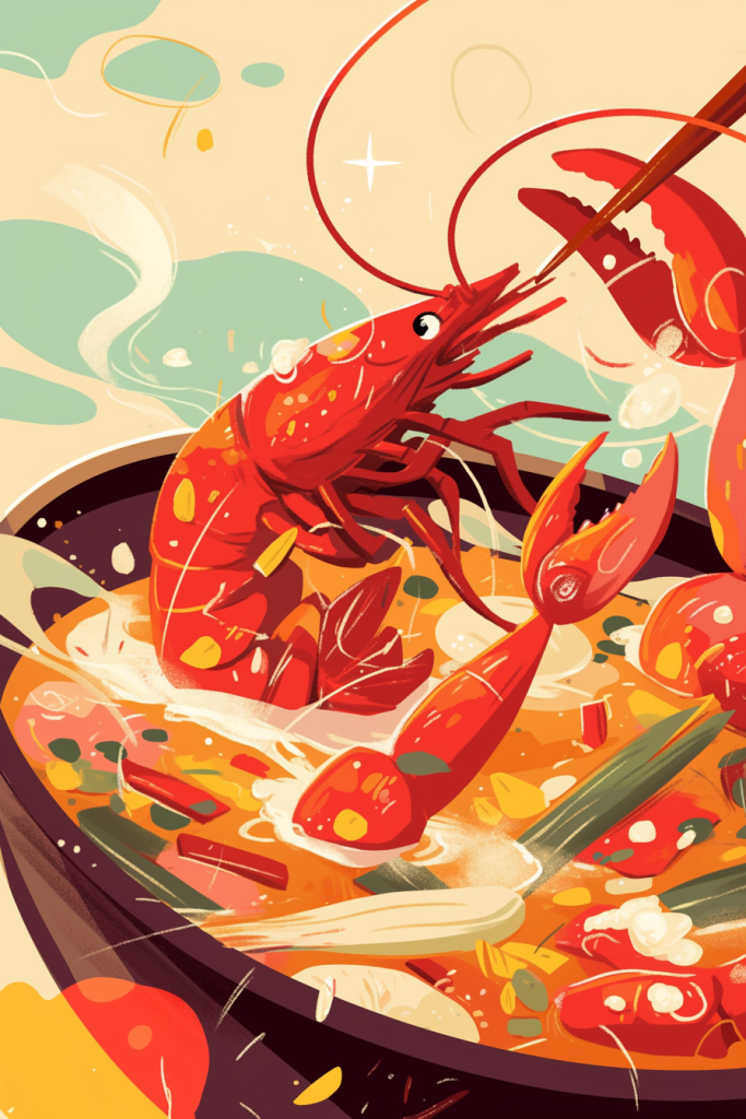 麻辣味小龙虾插画绘画