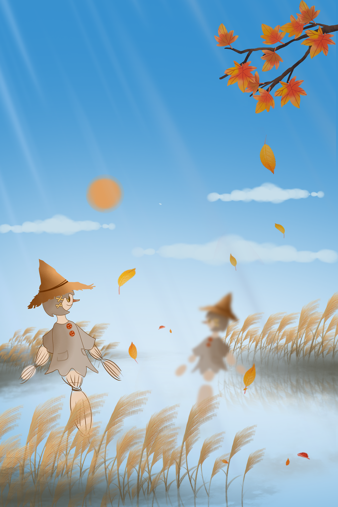 稻草人秋分秋季插画海报背景模板