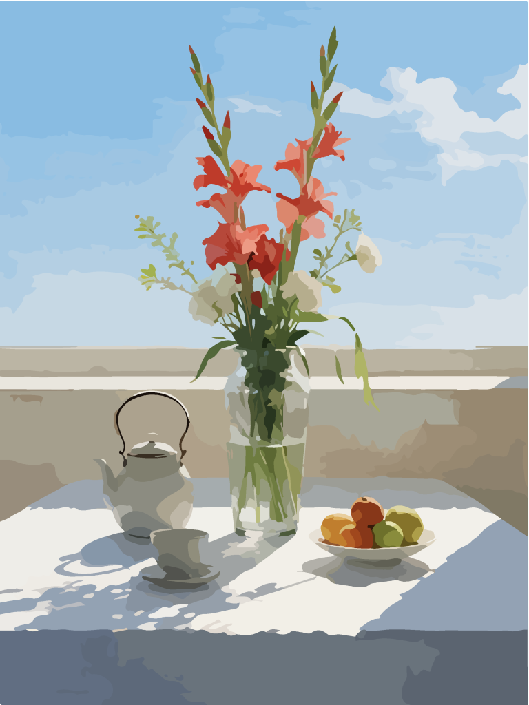 下午茶花艺插花清新治愈系水彩插画
