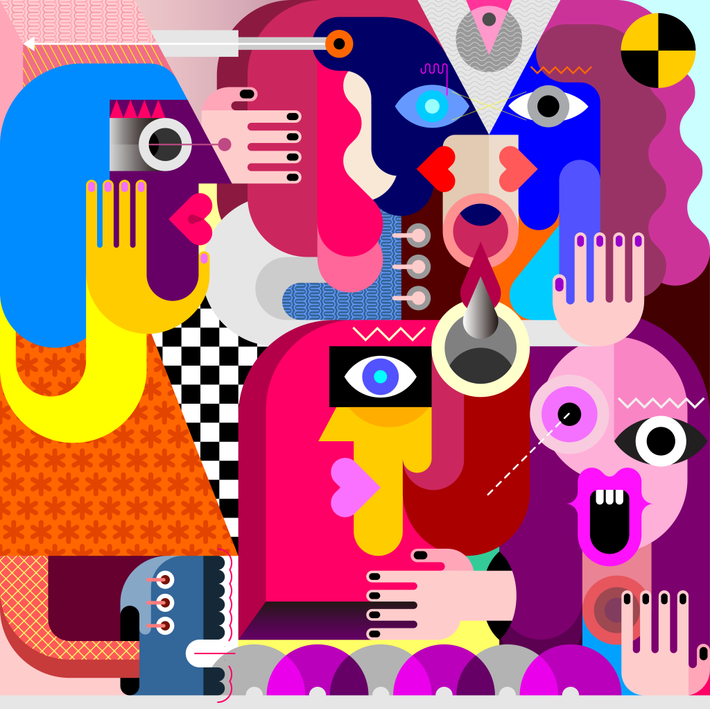 矢量抽象不规则水彩人物插画