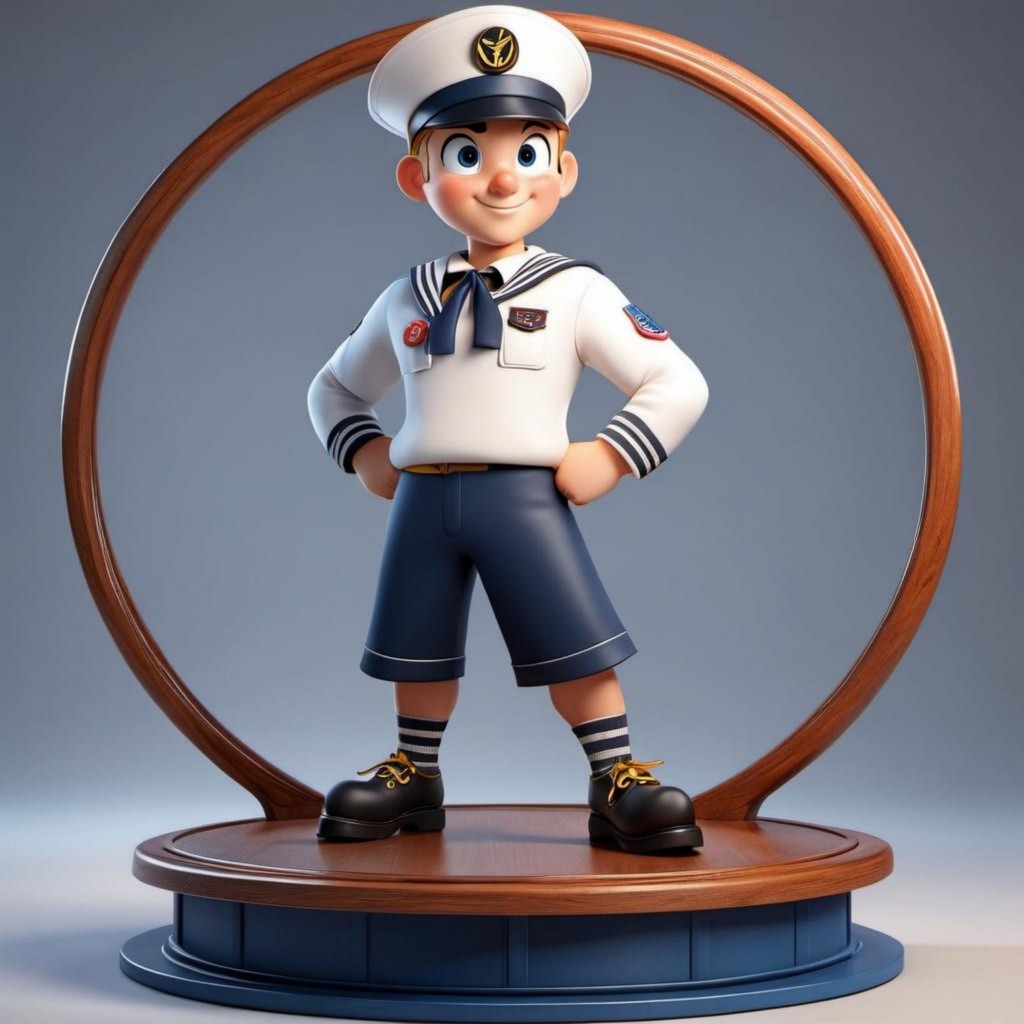 卡通水手男孩3D手办角色木质展台