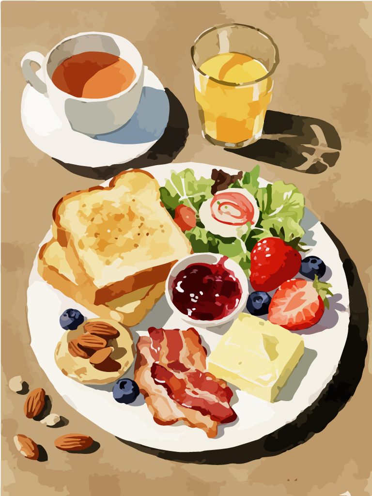 精美手绘早餐拼盘插画