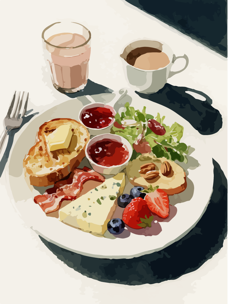 精美手绘早餐拼盘插画