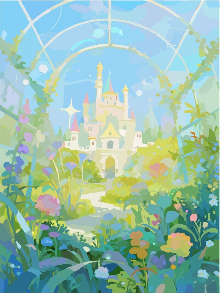 阳光下的森林城堡插画