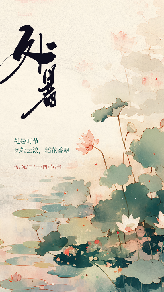 处暑节气简约插画日常海报