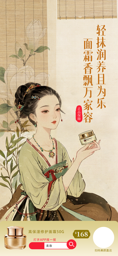 中国风水墨保湿面霜美妆化妆品宣传海报