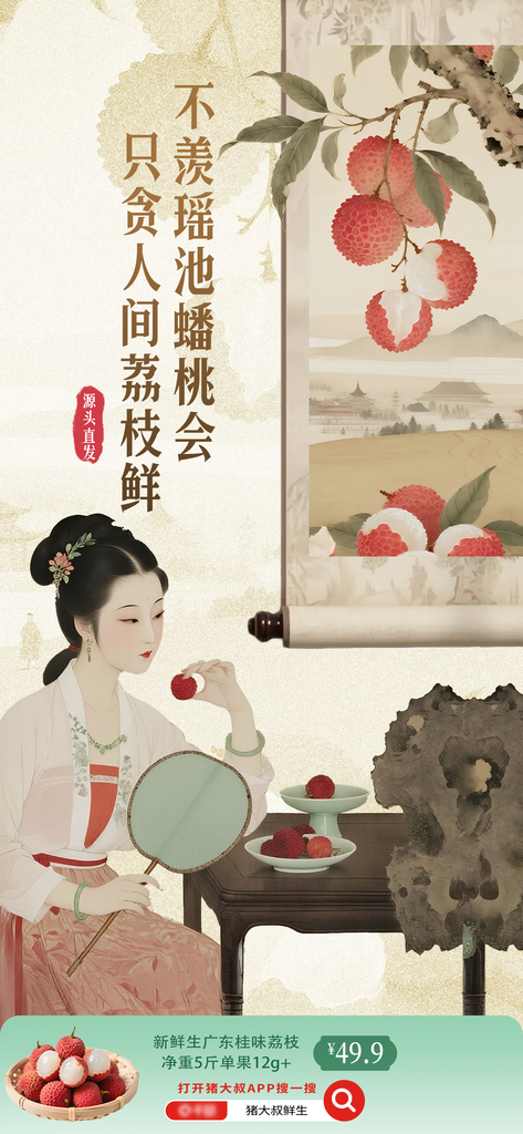 中国风中式荔枝水果宣传海报