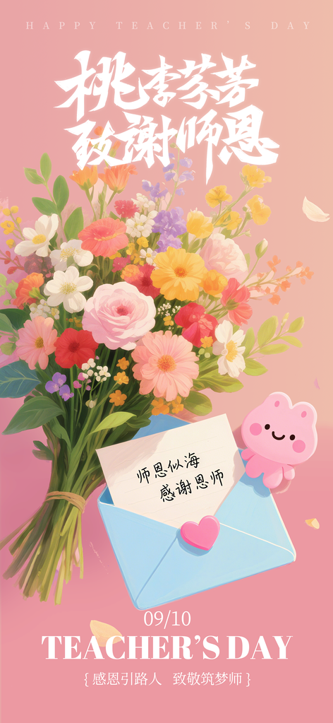 教师节花店花束订花促销节日海报设计