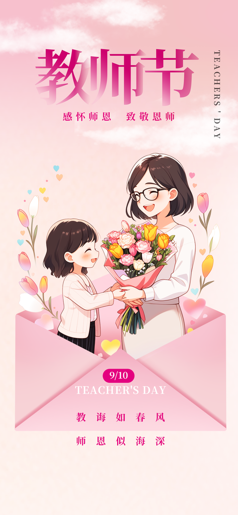 花店花束鲜花订花促销教师节节日海报