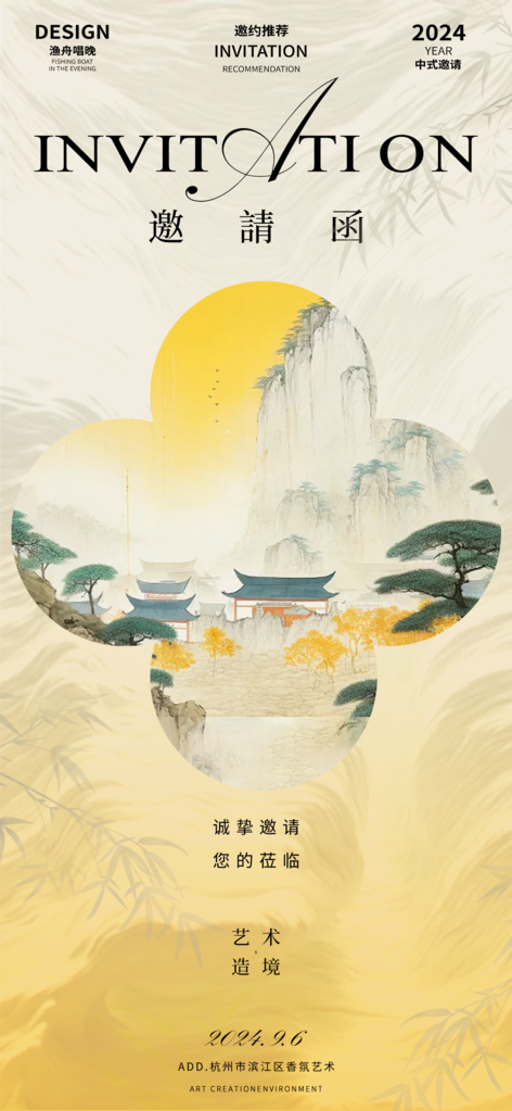 国风艺术展地产开盘医美开业中式邀请函海报