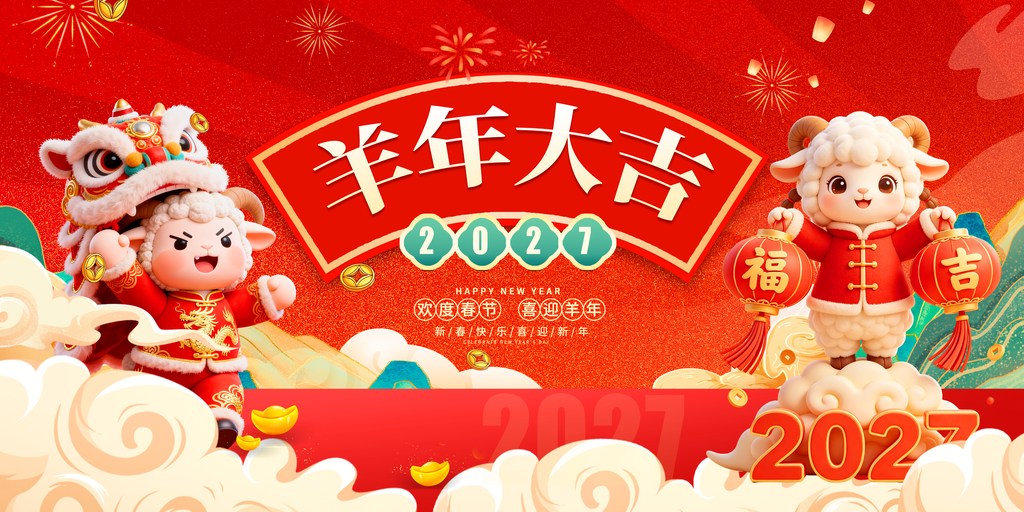 2027羊年新年春节国潮海报展板设计素材