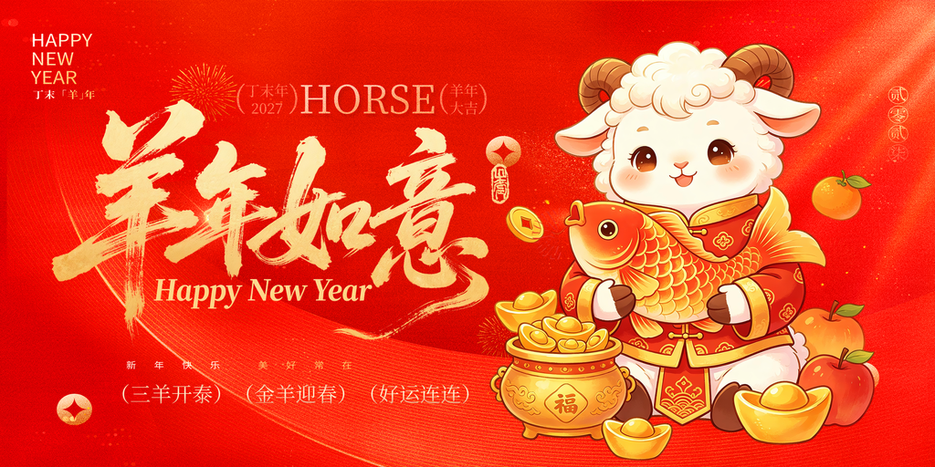 2027羊年新年春节海报展板设计素材
