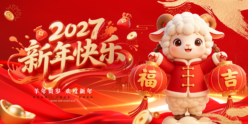 2027羊年新年春节海报展板设计素材