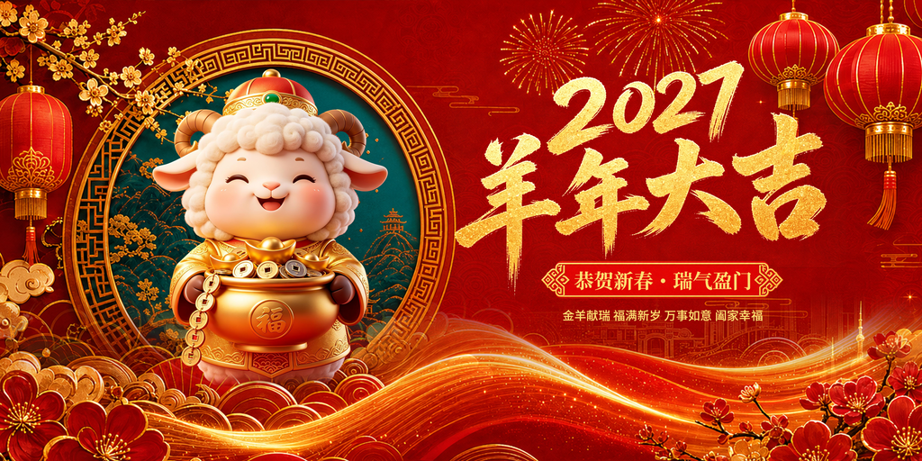 2027羊年新年春节海报展板设计素材