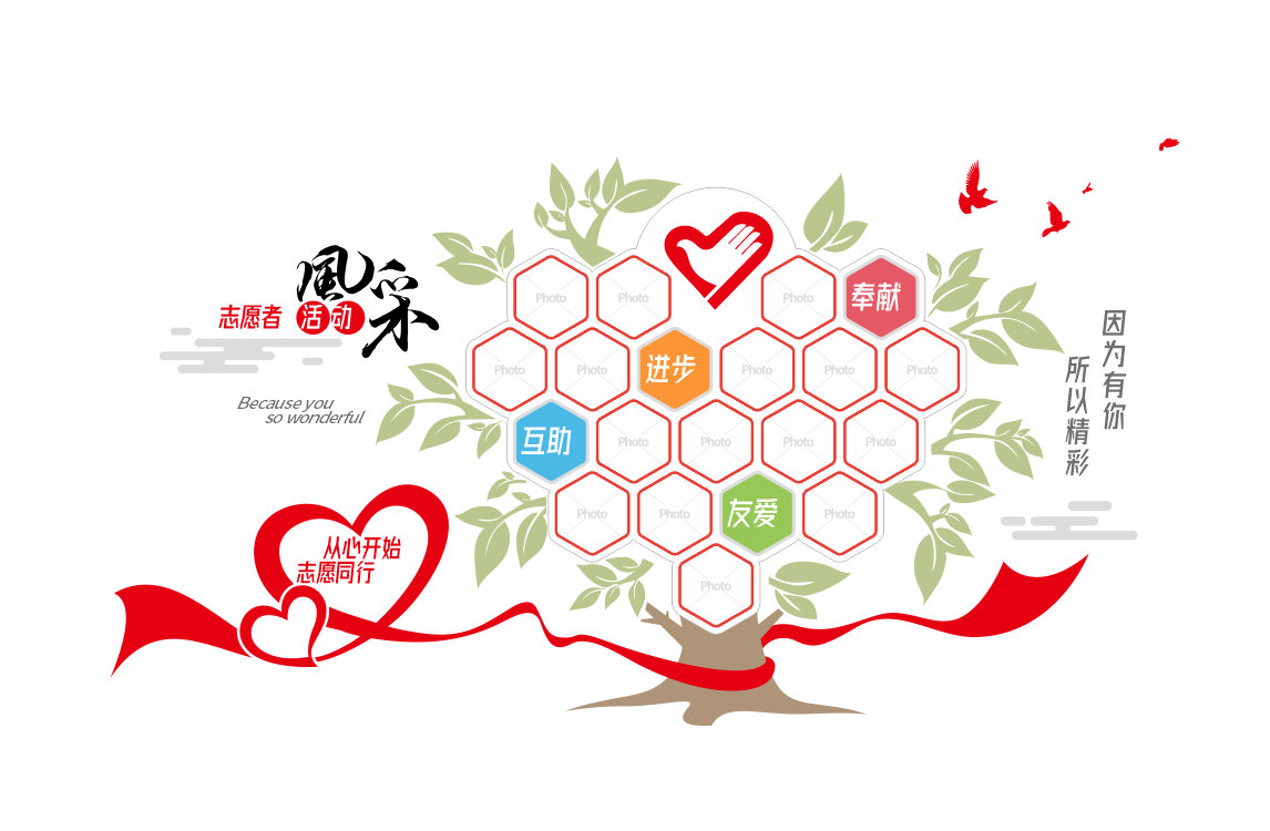 公司员工志愿者风采企业照片墙智慧树文化墙
