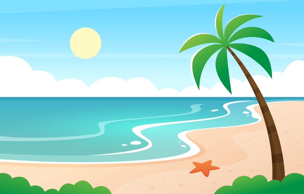 卡通夏日海滩场景