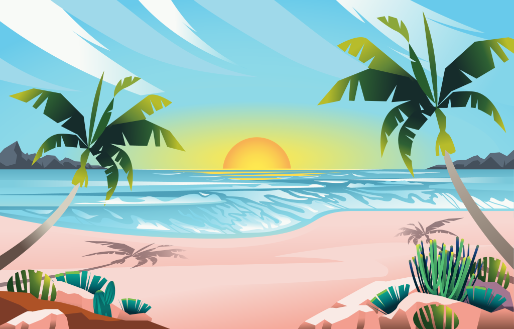 卡通夏日海滩场景