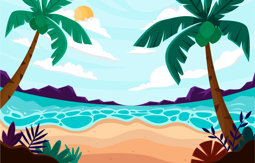 卡通夏日海滩场景