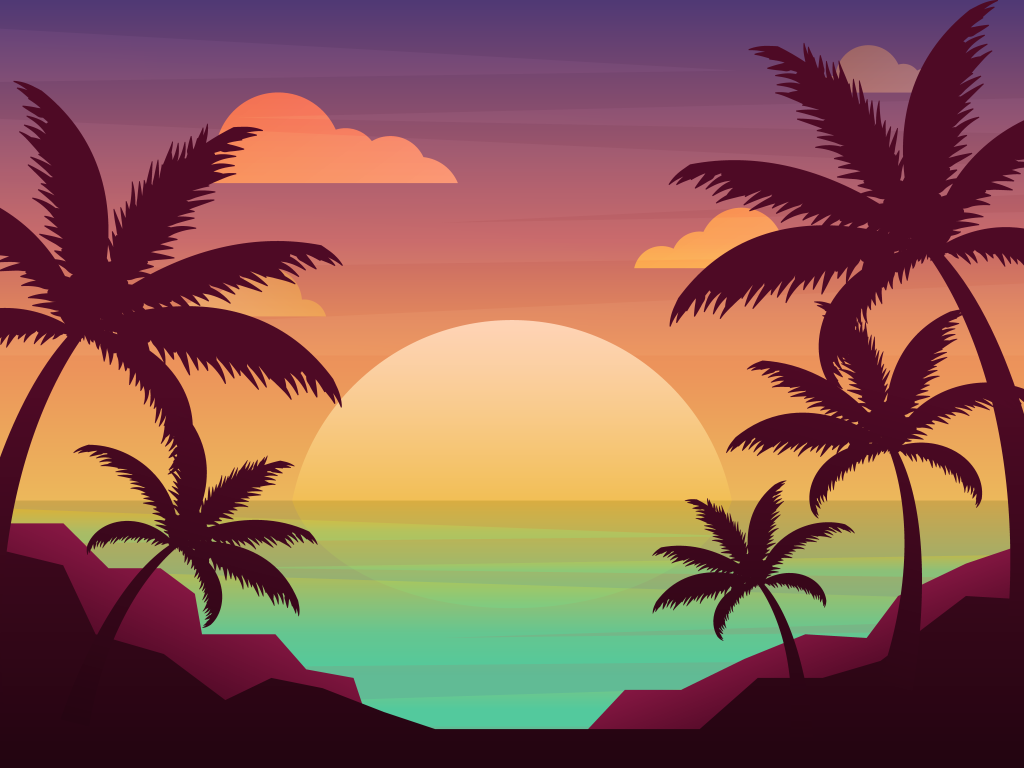 卡通夏日海滩场景