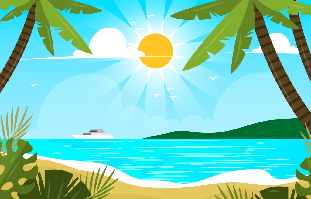 卡通夏日海滩场景