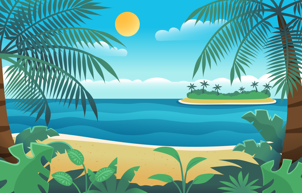 卡通夏日海滩场景