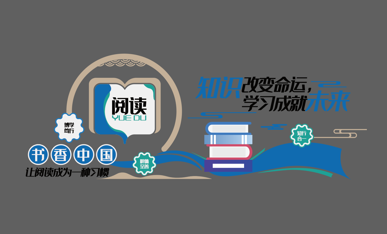 图书馆阅览室校园读书阅读文化墙