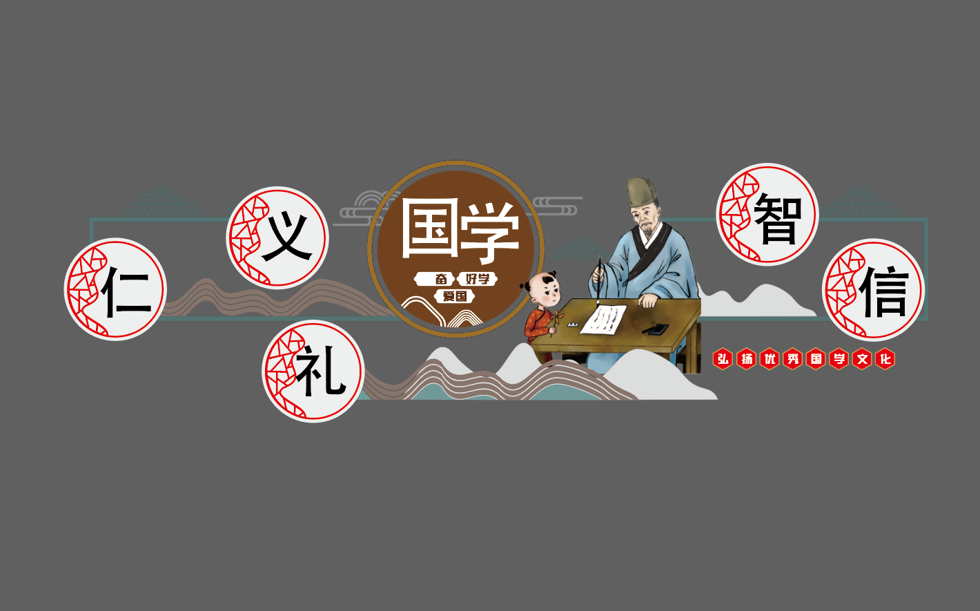 仁义礼智信传统文化美德道德讲堂校园文化墙