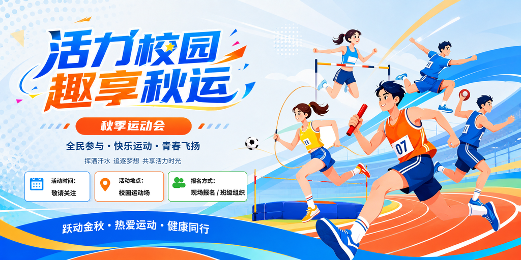 秋季校运会趣味校园运动会展板海报设计素材