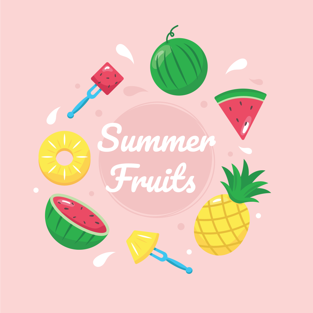 卡通夏天菠萝西瓜夏季水果合集