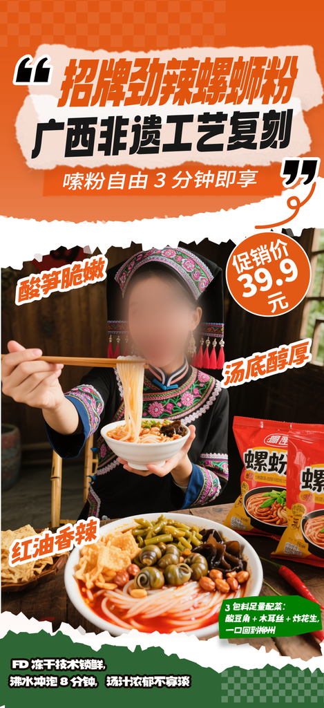 广西非遗工艺柳州特色美食螺蛳粉海报设计