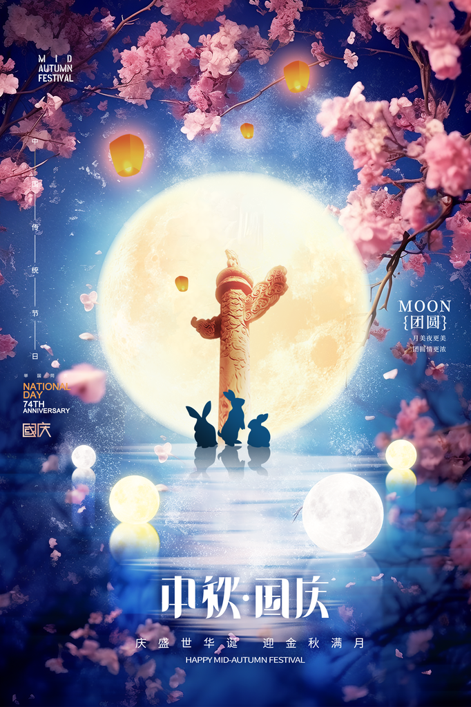 国庆节中秋中秋节传统节日海报设计