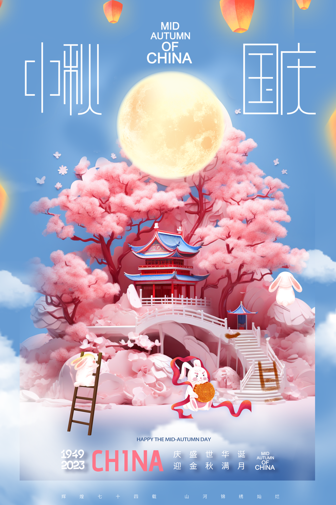 国庆节中秋中秋节传统节日海报设计