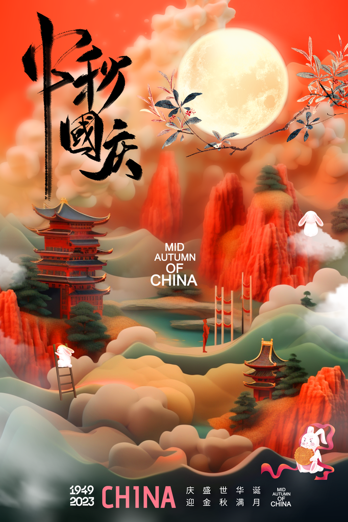 国庆节中秋中秋节传统节日海报设计
