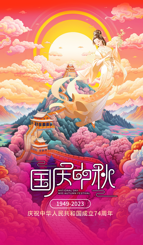 中秋节国庆节双节同庆海报设计模板
