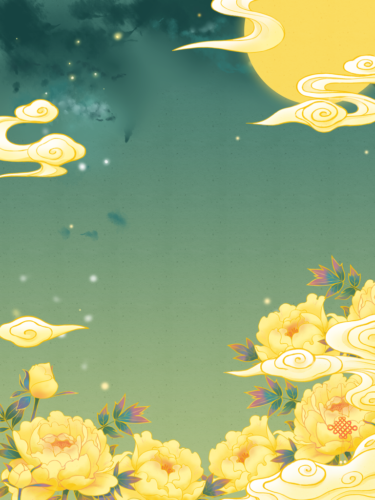 国潮花卉牡丹花国潮风插画背景素材