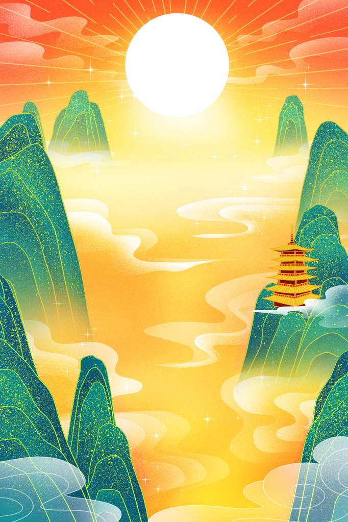 国潮山水国潮风插画背景素材