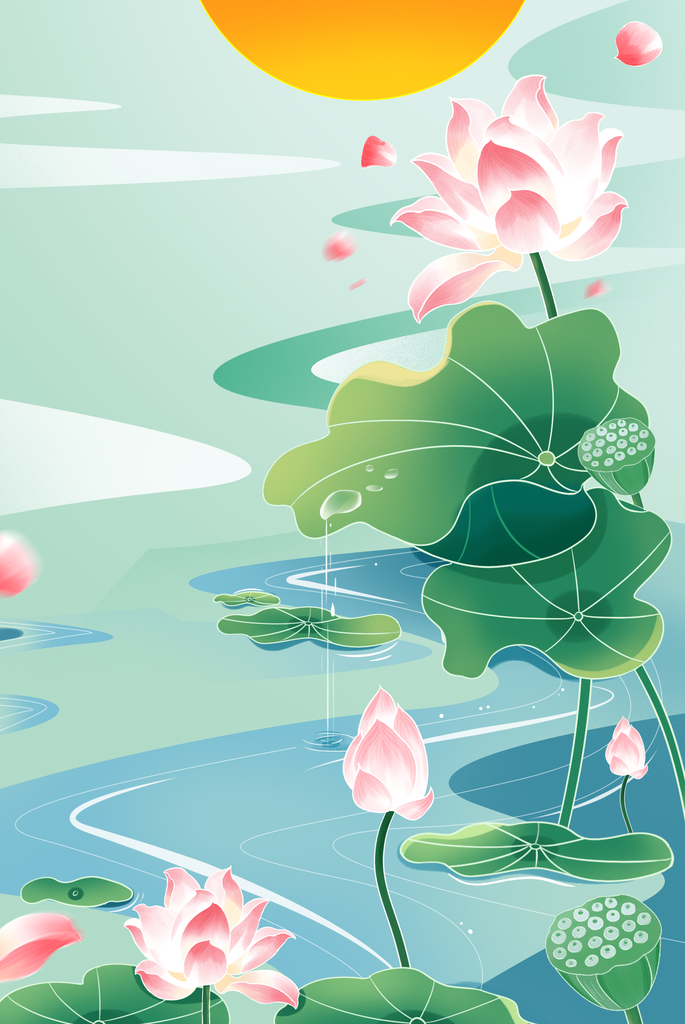 国潮风国潮荷花插画背景